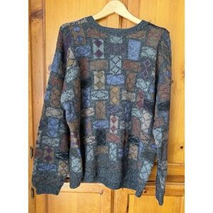 Peruvian Connection Men's XL Colorful Vintage Sweater 100% Alpaca Wool READ HOLE